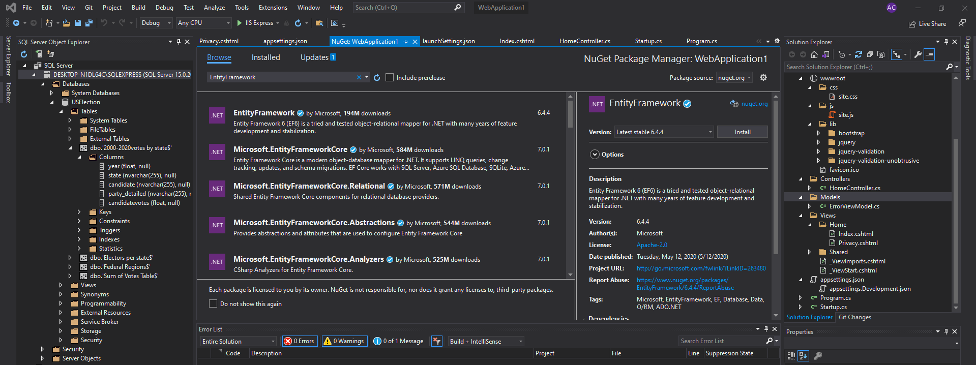 Installing Entity Framework
